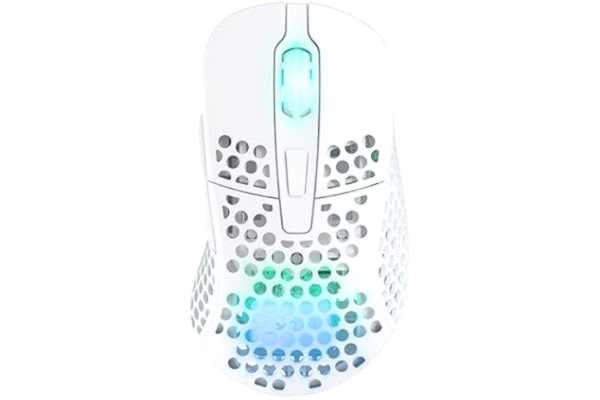 Xtrfy  M4 Wireless, trådlös ultralätt spelmus, optimerad för e-sport, 2,4 GHz trådlös, RGB-belysning, anpassningsbar ergonomisk högerhandsmus, uppladdningsbar, Vit