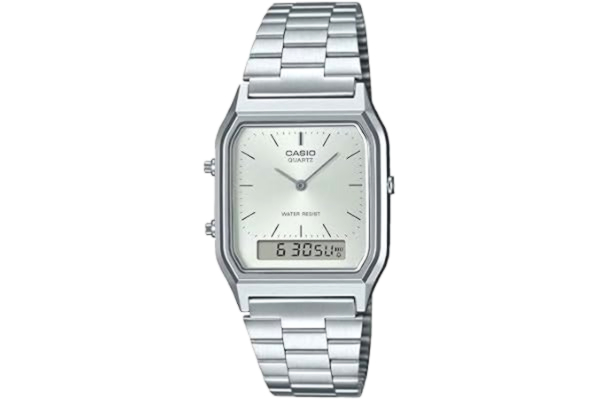 Casio CASIO Kvarts analog damklocka med band i rostfritt stål AQ-230A-7AMQYES, Silver, AQ-230A-7AMQYES-AMZUK