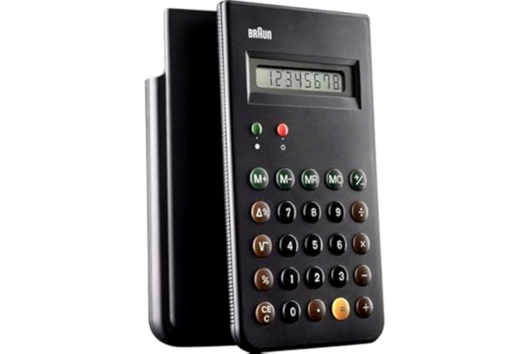 Braun BRAUN BNE 001 BK Kult-Taschenrechner, Dieter Rams, 8-stelliges LCD-Display, inklusive Hartschalen-Schiebecover, Homeoffice, Büro und Zuhause, Farbe: Schwarz