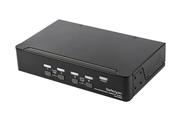 StarTech .com 4-port DisplayPort KVM-omkopplare – 4K 60Hz – enkel DP 4K-skärm – fyra portar UHD DP 1.2 USB KVM-omkopplare med integrerad USB 2.0 hubb och ljud – Dell, HP, Apple, Lenovo (SV431DPUA2)