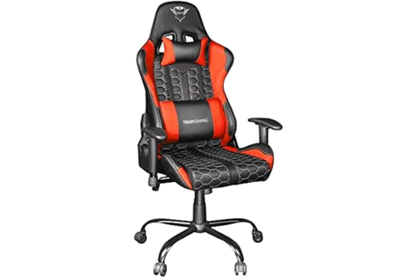 Trust  Gaming GXT 708R Resto Gaming Chair, PC Desk Chair, Full 360° Rotatable Seating, Strong and Robust Metal Base Frame, Chair for Computer, Streaming, Office – Red