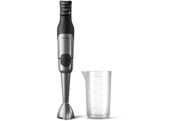 Philips  5000-Serie Stabmixer - 1200W Leistung. ProMix-Technologie. LED-Geschwindigkeitsanzeiger. Stufenlose Geschwindigkeitseinstellung. Kompaktes Design. Leicht zu reinigen. Schwarz (HR2681/00)