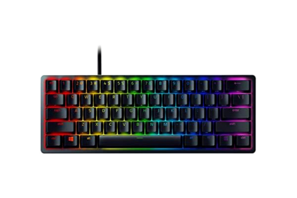 Razer  Huntsman Mini (Klickljud) - 60 % Speltangentbord med optiska brytare (Inbyggt minne, PBT-tangenter, Borttagbar Type-C-kabel, Chroma RGB-belysning) Nordiskt/Svenskt tangentbord, Svart