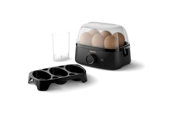 Philips  Äggkokare 3000 Series, familjestorlek för upp till 6 ägg (mjuka, medium, hårda, pocherade), enkel att rengöra, bricka för pocherade ägg och äggpikare, 400 W effekt, kompakt design (HD9137/90)