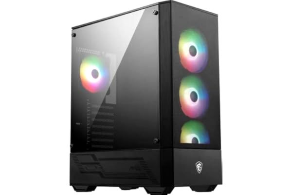 MSI  MAG FORGE 112R Mid-Tower PC-chassi – härdat glas, stöder ATX, Micro-ATX och Mini-ITX, nätfront, 4 x 120 mm ARGB-fläkt med hubbkontroll, magnetiskt dammfilter, USB 3.2 Gen 1 typ-A
