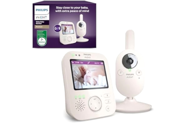 Philips  AVENT Philips babymonitor med premiumkamera – DEKRA certifierad privat och säker – 3,5 tum skärm, x 4 zoom, mörkerseende, vaggvisor och termometer (SCD891/26)