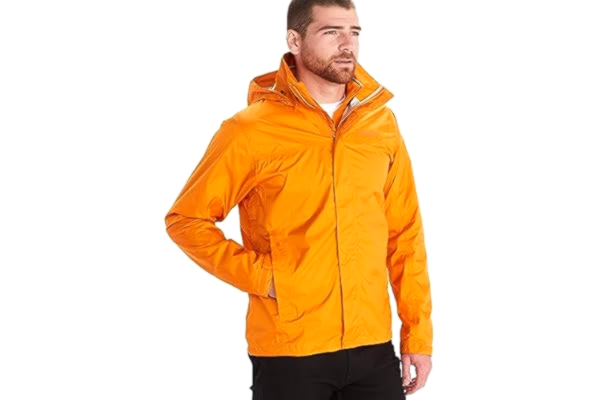 Marmot  Meżczyzni PreCip Eco Jacket, Wodoodporna kurtka przeciwdeszczowa, oddychający płaszcz przeciwdeszczowy z kapturem, lekka wiatrówka hardshell na wędrówki, Orange pepper, M