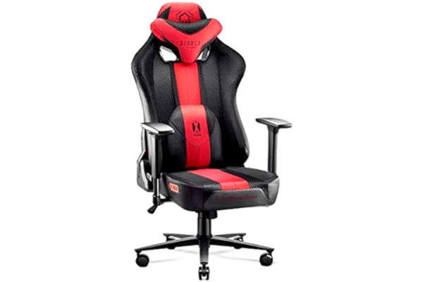 Diablo  X-Player Fotel Gamingowy Krzesło Biurowe Dla Gracza Fotel Obrotowy Regulowane Podłokietniki 3D Materiał Ergonomiczny Poduszka Pod Kark i Lędźwie Antracytowo-Karmazynowy, King (XL)