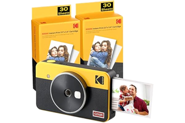 Kodak  Mini Shot 2 Retro, Appareil Photo Argentique Instantané avec Imprimante Photo Portable sans Fil, Bluetooth, Compatible iOS et Android, 5,6 x 8,6 cm, Lot de 68 Feuilles - Jaune