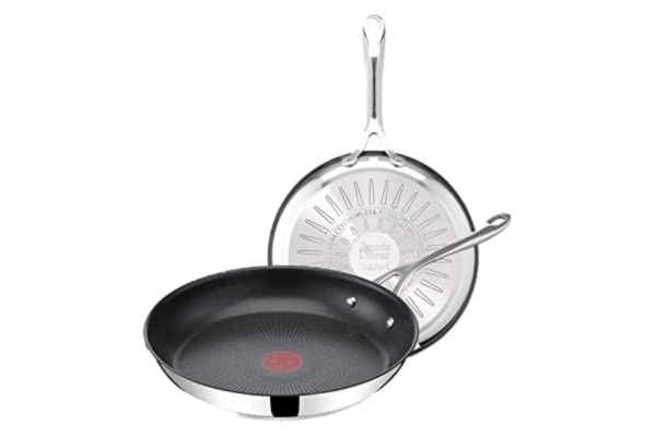 Tefal  Jamie Oliver Cook's Direct Inox Batterie de cuisine 2 poêles 24/28 cm, Revêtement antiadhésif, Indicateur de cuisson, Poignée sûre rivetée, Induction E304S244