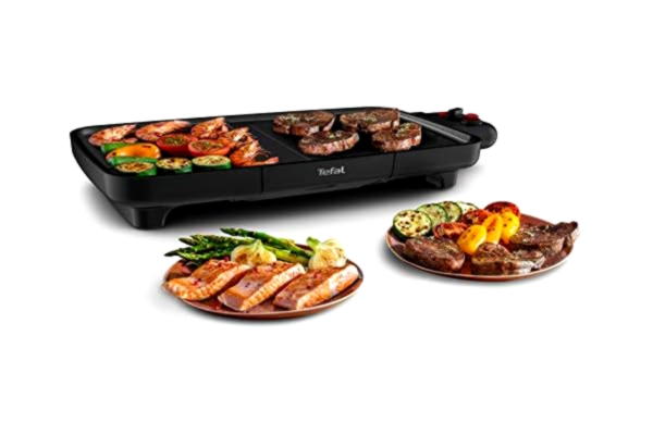 Tefal  Plancha Booster CB642800 Elektrische grillplaat, 2200 W, 2 kookzones, instelbare thermostaat, groot kookoppervlak, antiaanbaklaag, thermo-spot, sapschaal, vaatwasmachinebestendig
