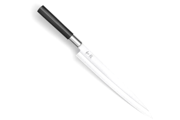 KAI  Wasabi Black Yanagiba 24,0 cm bladlängd – rostfritt 6A/1K6 polerat rostfritt stål 58 (±1) HRC – svart polypropen handtag – sushi kniv Sashimi kniv – Tillverkad i Japan