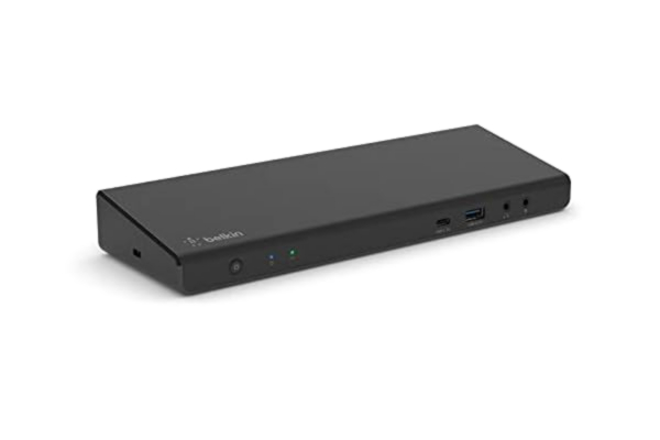 Belkin  dockningsstation för tre bildskärmar, hubb med 3 HDMI-portar, 2 DisplayPort, för tre 4K-bildskärmar med 85 W Power Delivery, Gigabit Ethernet, 3,5 mm mik/högtalare, 1 USB C och 5 USB A-portar