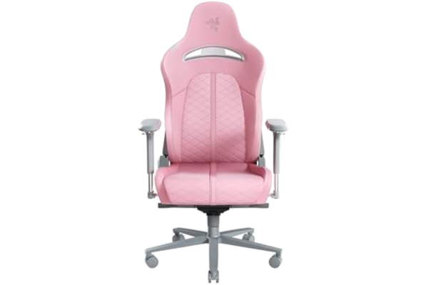 Razer  Enki - Spelstol med integrerat korsryggsstöd (skrivbord/kontorsstol, flerskikts syntetiskt läder, skumvaddering, huvudkudde, justerbar höjd) Quartz | Standard