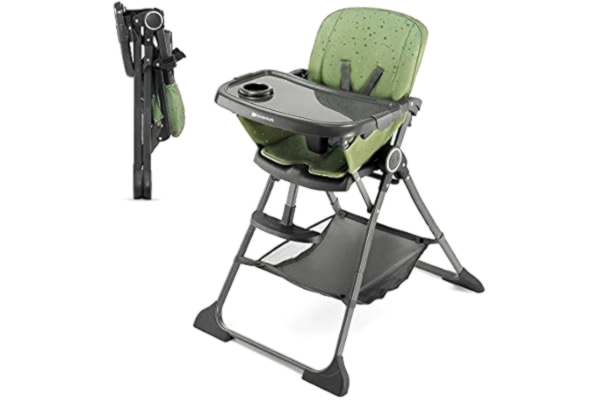 KinderKraft Kinderkraft FOLDEE Hög barnstol, barnmatstol, ergonomisk, bekväm, lutning, hopfällbar, justerbar fotstöd, avtagbar dubbelbricka, för småbarn, från 6 månader till 3 år, Grön