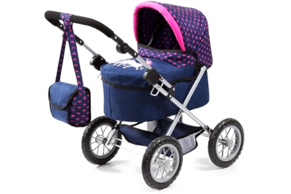 Bayer Design  13054AA Dockvagn Trendy med väska, höjdjusterbart handtag, hopfällbar, integrerad korg, stora hjul, för pojkar och flickor från 3 år