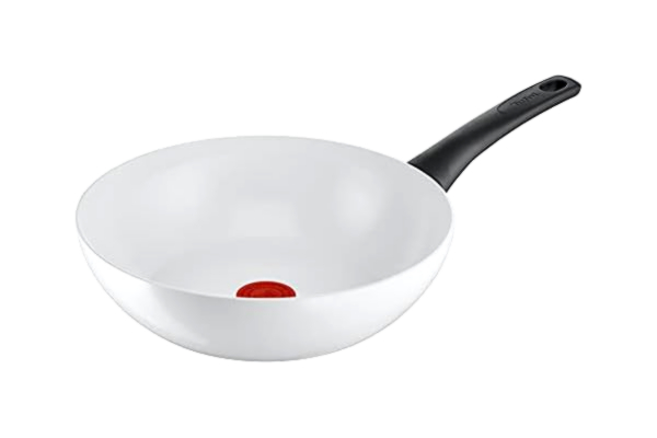 Tefal  C41719 Ceramic Control Poêle wok 28 cm | Joint céramique sûr | Indicateur de température de signal thermique | Nettoyage facile | Compatible induction | Blanc