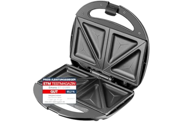 Emerio  Dubbel smörgåsmaskin, BPA-fri, klassisk form för triangulär smörgås, lätt att rengöra, non-stick, värms upp snabbt, 750 watt