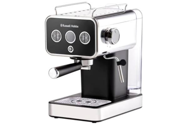 Russell Hobbs  Espressomaskin, Rostfritt stål, 15 bar pumptryck, 1 & 2 koppar, ESE-pods, automatisk och manuell påfyllning, ångmunstycke för varmt vatten och mjölkskum, Distinction 26450-56