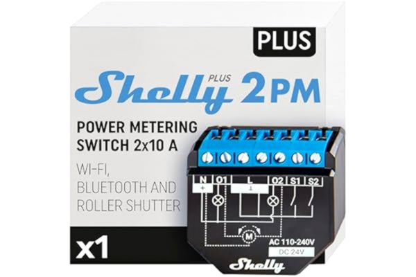 Shelly  Plus 2PM - WiFi Trådlös Rullgardinsbrytare med Energikostnadsmätare, 2-väg 16A, Hemautomatisering, med Shelly app, Kompatibel med Alexa och Google Home