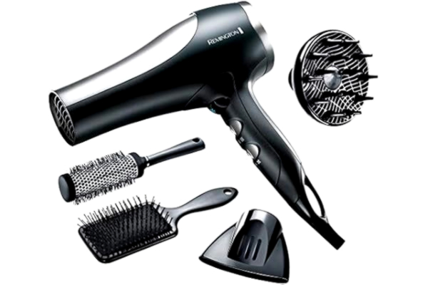 Remington  suszarka do włosów z jonizacją, zestaw prezentowy, koncentrator, dyfuzor i płaska szczotka, 3 ust. nagrzewania i 2 ust. nawiewu, zimny nawiew, moc 2100W, czarna, Pro Dryer Gift Set D5017