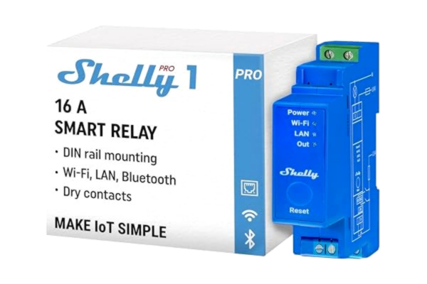 Shelly  Pro 1 – WiFi- och LAN Trådlös strömbrytare för DIN-skena 16 A, 1-kanalig, Torrkontakt, Fjärrkontroll av belysning, Kompatibel med iOS/Android, Alexa, Google Home, SmartThings
