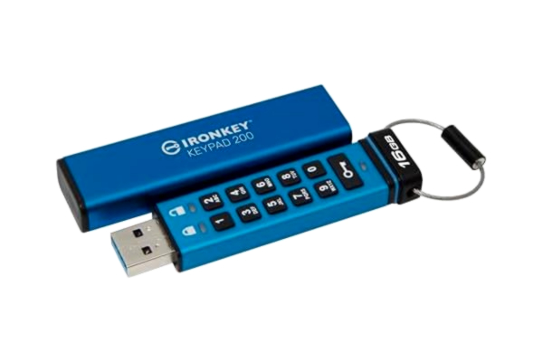 Kingston  IronKey Keypad 200 Type -A hårdvarukrypterad USB-flashenhet FIPS 140-3 nivå 3 (väntande) med XTS-AES 256-bitars hårdvarukryptering - IKKP200/16GB