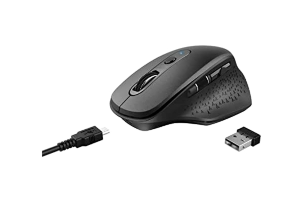 Trust  OZAA trådlös uppladdningsbar mus - Plug and Play USB-mottagare, ergonomisk, 6 knappar inklusive 2 tyst, 800/1200/1600/2400 PPP, 10 m räckvidd, för dator/bärbar dator/PC/Mac - svart