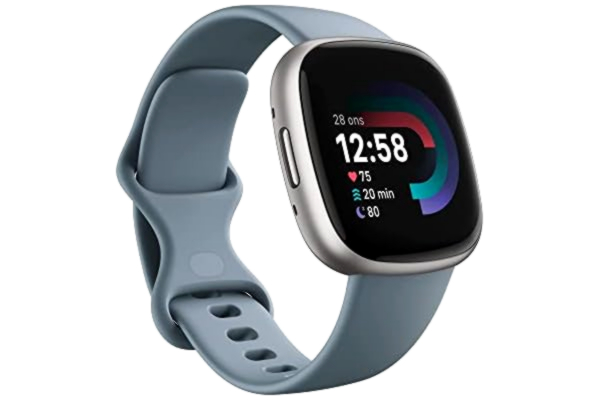 Fitbit  Versa 4 - 40 mm - platin - smart ur med bånd - vandfaldsblå - båndstørrelse: S/L - NFC, Bluetooth