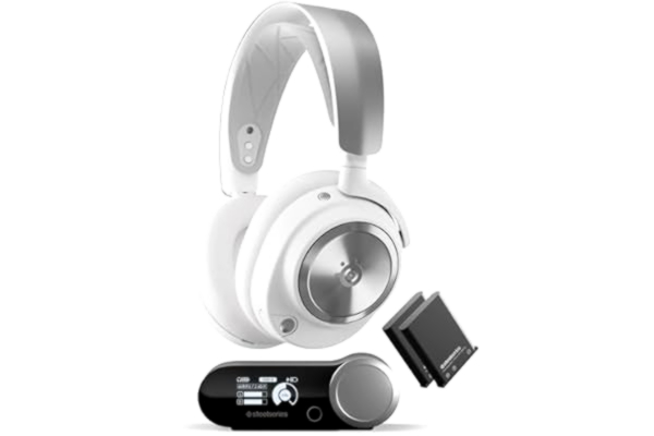 SteelSeries  Arctis Nova Pro Wireless - Gamingheadset för flera system - Magnetiska drivenheter i neodym -Aktiv brusreducering -Infinity Power System -ClearCast Gen 2-mick - PC, PS5, Switch, mobil -Vit