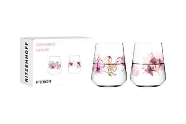 Ritzenhoff RITZENHOFF 3462001 universalglas set om 2 500 ml – serie sommarsonett allround nr 1 2 – blommig stil, färgglad – Made in Germany, rosa, vit, bär