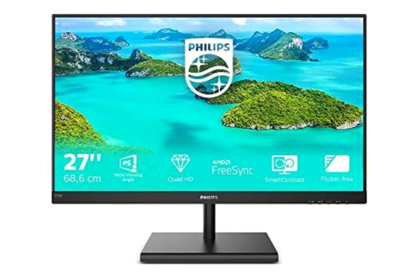 Philips  275E1S - 27 Inch QHD Monitor,75Hz, 4ms, IPS, AMD FreeSync, FlickerFree, SmartImage (2560 x 1440, 250 cd/m², HDMI/VGA/DP)