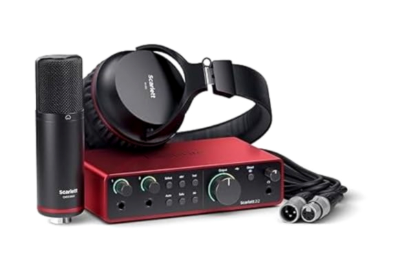 Focusrite  Scarlett 2i2 Studio 4:e gen USB-ljudkort-paket för låtskrivaren med kondensatormikrofon and hörlurar för inspelning, streaming och podcasting