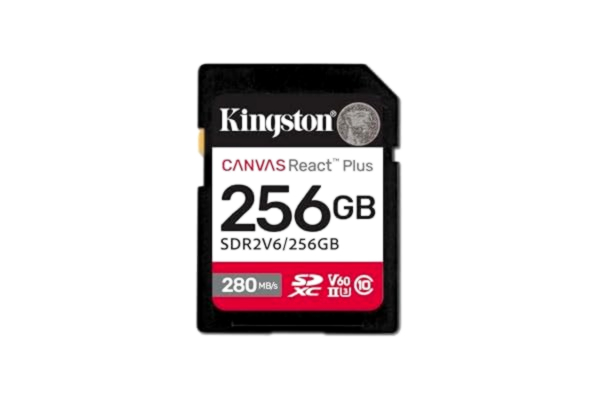 Kingston  Canvas React Plus V60 SD 256 GB SDXC UHS-II 280R/150W U3 V60 för Full HD/4K