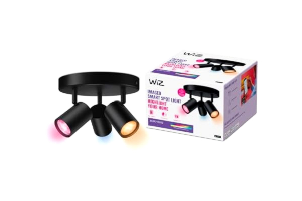 WiZ  Imageo Tak och väggspotlight (WiZ Color), svart, 3 huvuden, rund - Smart LED belysning (WiFi och Bluetooth), 3x5W, 2200-6500 Kelvin, Dimbar i kallvitt till varmvitt + 16 miljoner färger