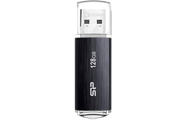 Silicon Power  128 GB USB-flashminne, B02 Blaze, USB3.1, infällbar kontakt, inbyggd rem håldesign, databackup och återställning, AES 256-bitars kryptering, upp till 5 Gb/s, svart