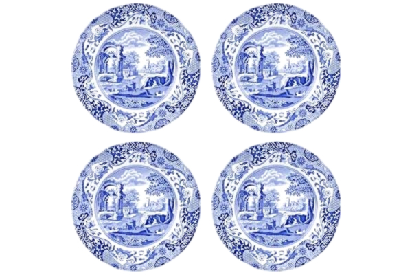 Spode  blå italienska middagstallrikar – set med 4 (26,5 cm middagstallrikar) (blå, vit, 26,5 cm middagstallrik)