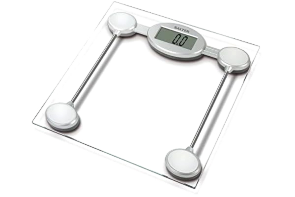 Salter  Digital Bathroom Scales, Electronic Body Weighing, Metric kg / Imperial lb, Toughened Glass Platform, Easy Read Display, Step On for Instant Weight Reading, 15 Year Guarantee, Silver