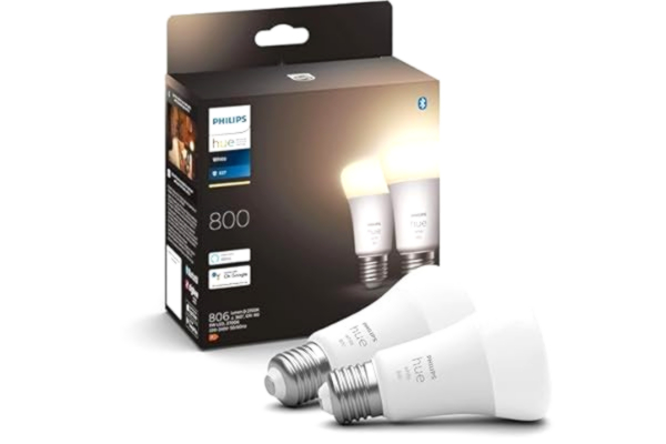 Philips  Hue White E27 9W Smart LEDlampa (2pack), belysning för smart hem, dimbar varmvitt ljus 2700k, lampa i sovrum, vardagsrum & kök, röststyrning via Alexa, Google & Siri, Bluetooth/Zigbee