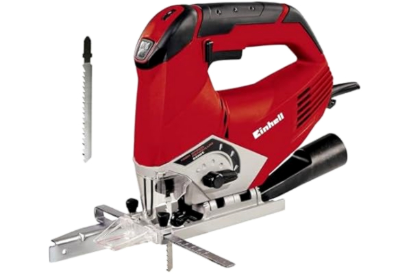 Einhell  Figursåg TE-JS 100 (750 W, max 100 mm, 45 ° avfasning, slaghastighetskontroll, 4-stegs pendelslag, sugadapter, rivstaket, LED-ljus, fodral)