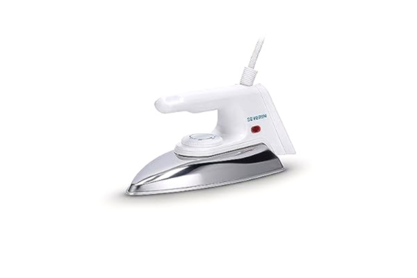 Severin SEVERIN handstrykjärn, strykjärn utan ånga med aluminium-solplatta och steglös temperaturkontroll, 600 g lätt mini strykjärn med böjskydd för kabeln, vitt, BA 3211