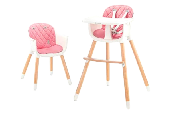 KinderKraft Kinderkraft Sienna 2-in-1 Highchair, Baby Chair, Combination High Chair, Wooden Legs, 5-Point Harness, Footrest, Removable Tray, Non-Slip Chair Leg Caps, from 6 Months to 4 Years, Pink