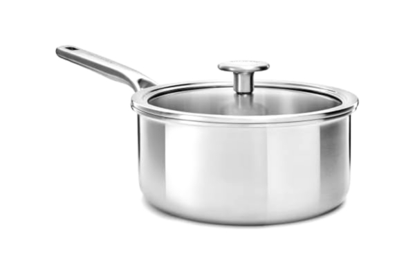 KitchenAid  Multiplicera 3PLY rostfritt stål 16 cm/1,5 liter kastrull med härdat glaslock, Pfann-fri, triply, multiklad, induktionslämplig, ugnssäker upp till 220 °C, silver