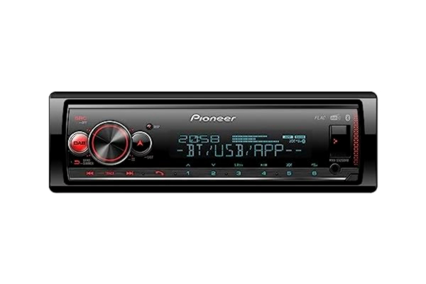 Pioneer  MVH-S520DAB 1DIN bilstereo med DAB +, röd, tysk menynavigering, Bluetooth, USB, AUX ingång, iPod/iPhone direktkontroll, Handsfree, Smart Sync