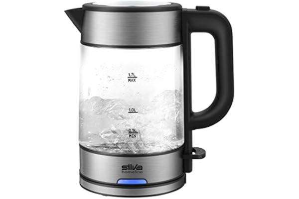 Silva Homeline Silva-Homeline KL-G 2006 Bouilloire en verre 2200 W 1,7 l Éclairage de fonctionnement 360 °C Système central-cordless Inox
