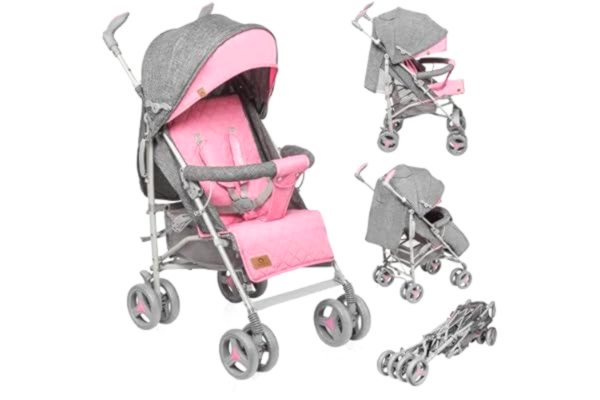 Lionelo LIONELO Irma poussette canne à 15 kg, légère et compacte, réglage du dossier jusqu’à la position couchée, grand panier système de pliage rapide, moustiquaire, chauffe-pieds ROSE