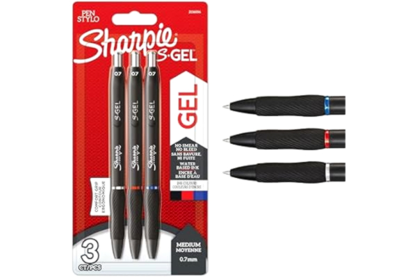 Sharpie  S-Gel | Gelpennor | Mediumspets (0,7 mm) | Svart | rött och blått bläck | 3 stycken