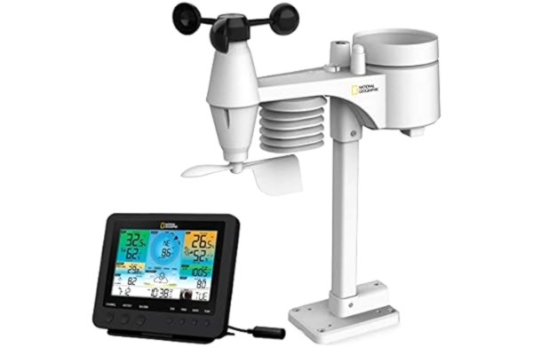Bresser National 9080600 Geographic Weerstation met buitensensor WLAN kleurweercentrum met 7-in-1 professionele sensor voor wind, luchtvochtigheid, temperatuur, neerslag, UV-niveau en lichtintensiteit