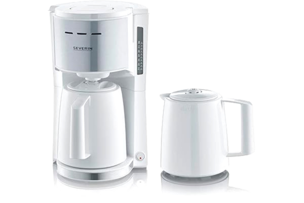 Severin SEVERIN Cafetière Filtre Isotherme, 1 000W, 1L, Jusqu'à 8 tasses, 2 Verseuses Isothermes, Couvercles de Filtration, Blanc, KA 9257