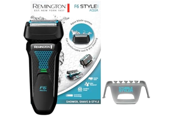 Remington  foil rakapparat, våt och torr rakning, litiumbatteri, 60min användningstid, sladdlös, precisionstrimmer, pop-up trimmer, förvaringsväska, USB-laddning, Svart, Style Series Aqua F6 F6000